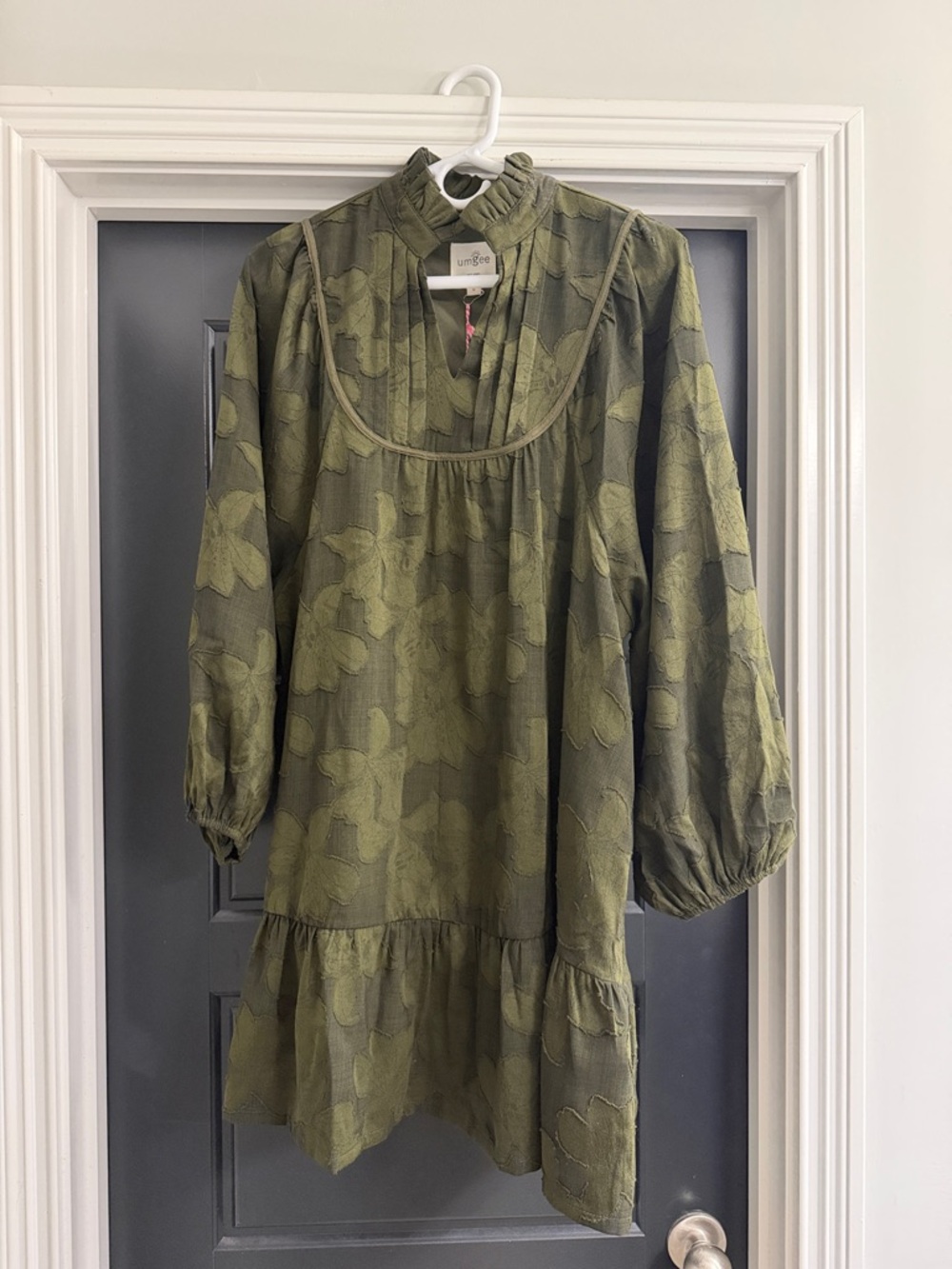 Umgee Olive Tiered Textured Ruffle Neck Women’s Dress